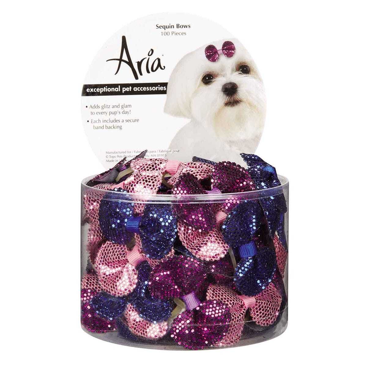 Aria Sequin Dog Bows Canister 100 pc