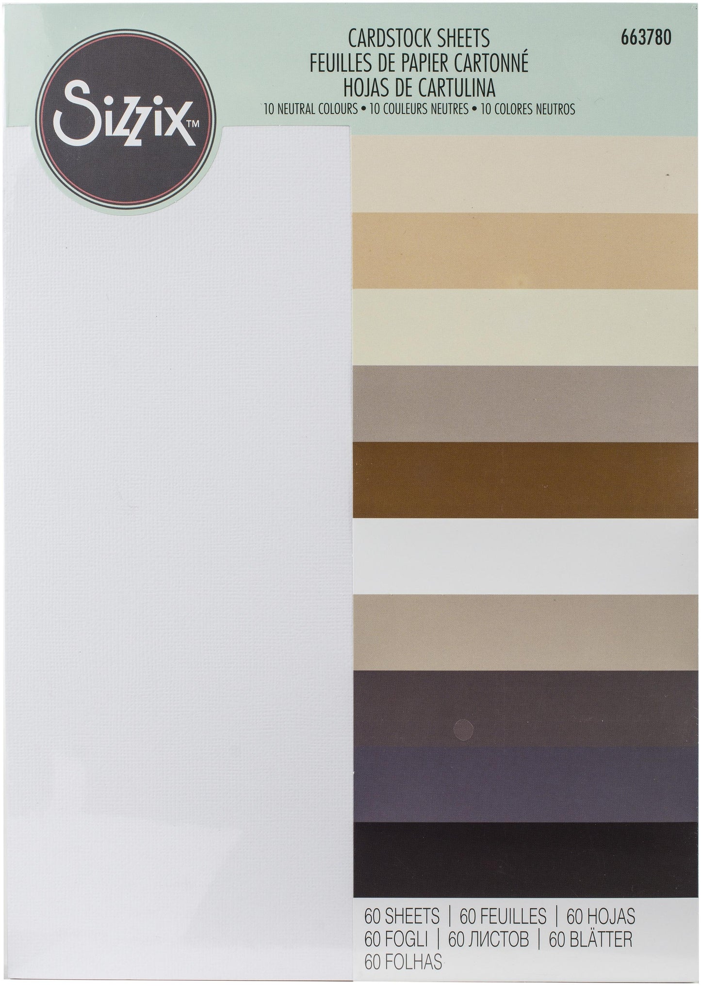 Sizzix Textured Cardstock Sheets A4 60 Per Pkg Assorted Colors Neutrals