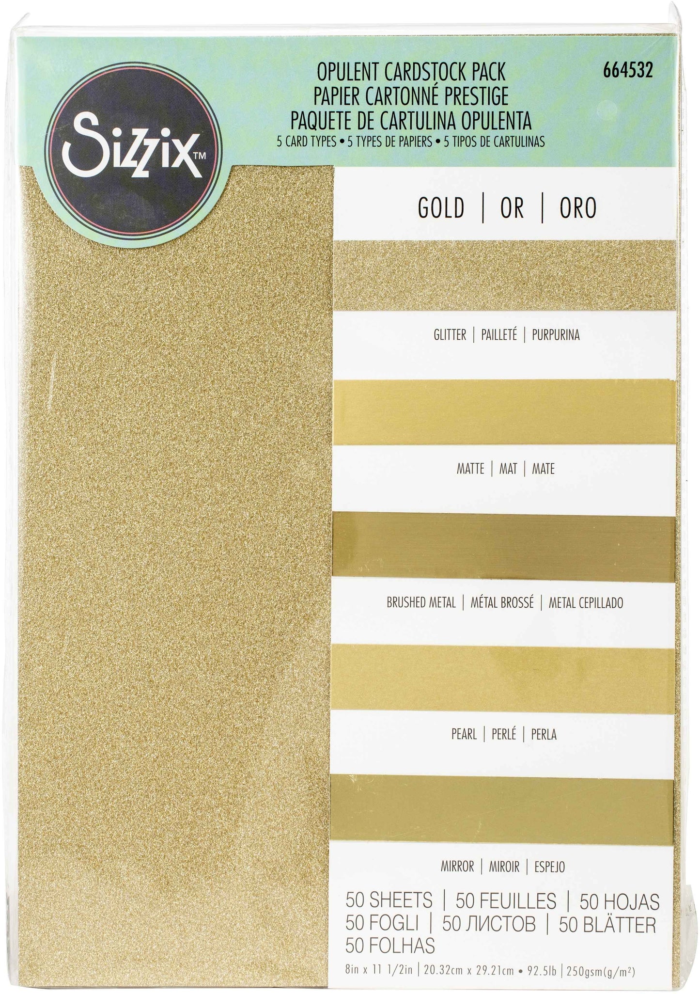 Sizzix Surfacez Opulent Cardstock Pack 8 X 11.5 Inch 50 Per Pkg Gold