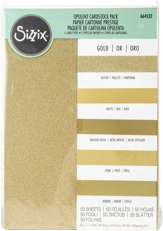 Sizzix Surfacez Opulent Cardstock Pack 8 X 11.5 Inch 50 Per Pkg Gold