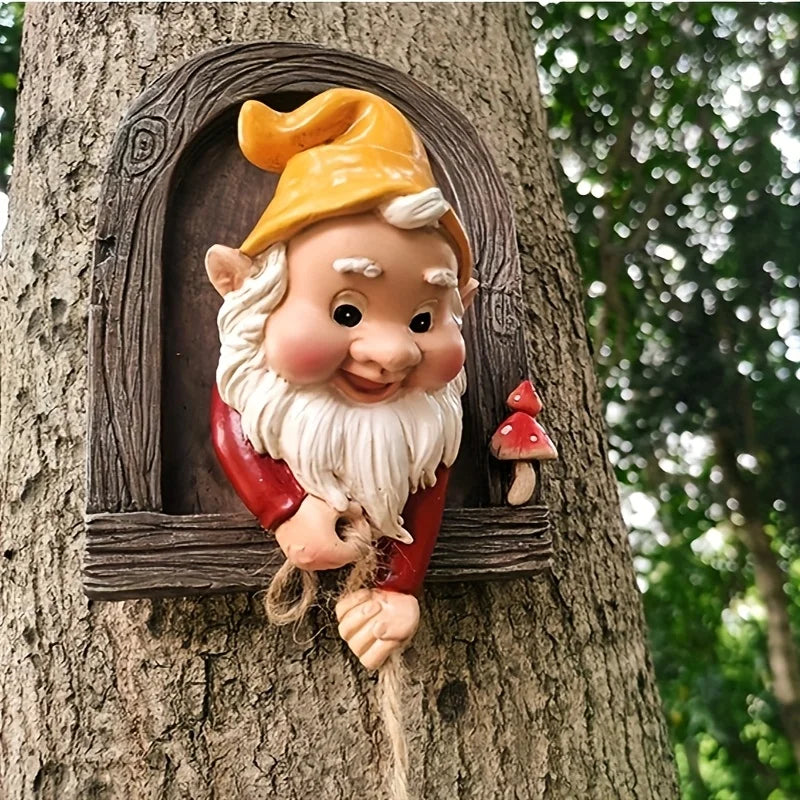Whimsical Gnome Climbing Statues for Trees - Outdoor Garden & Patio Wall Decor, Resin, Ideal for Mother'S Day/Christmas Gift,