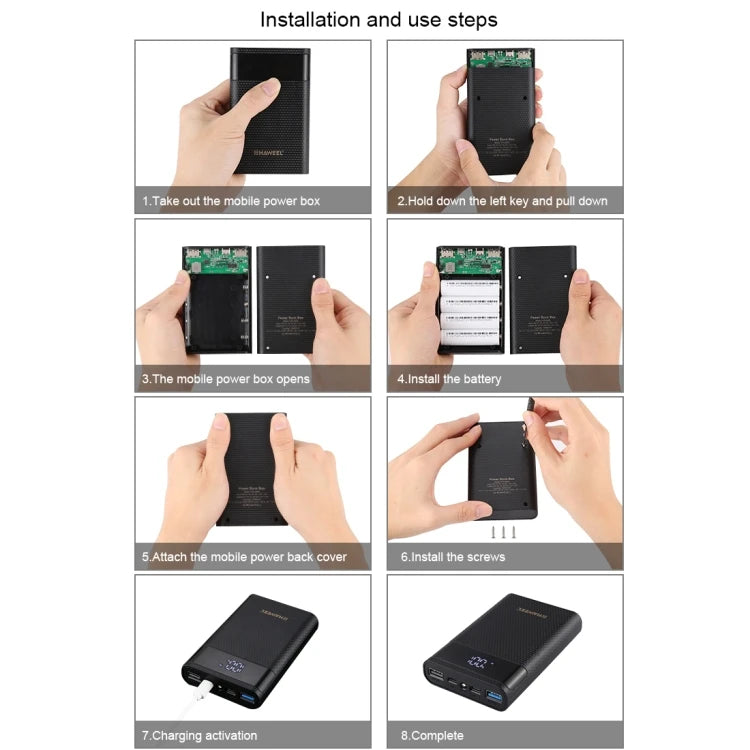 HAWEEL With 2x USB Output & Display DIY 4x 18650 Battery (Not Included) 12000mAh Dual-way QC Charger Power Bank Case Box