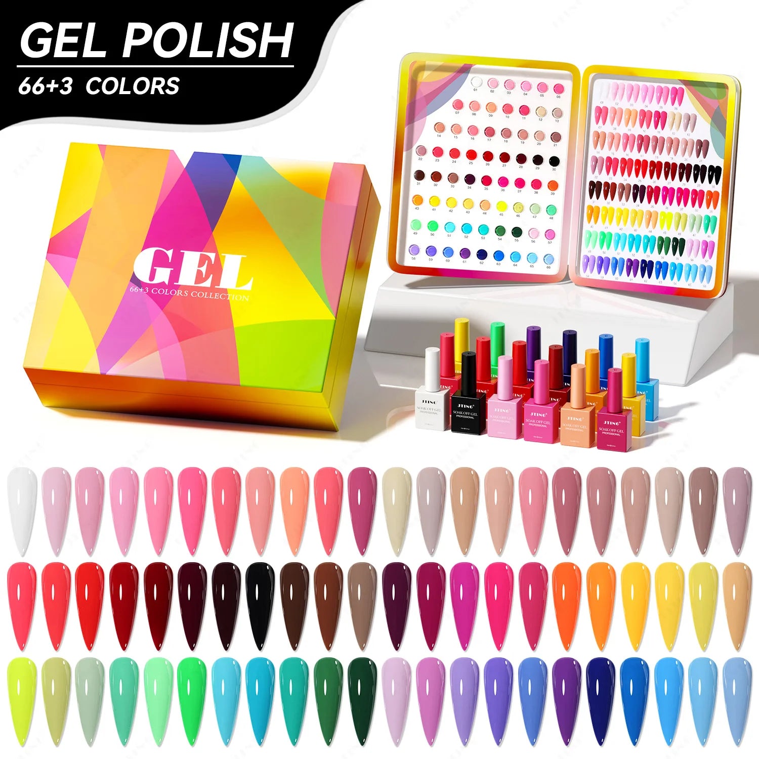 JTING Free Gift 66Colors Gel Nail Polish Collection Free Top Base Coat High Quality Pigment Salon Professional Gel Polish Set