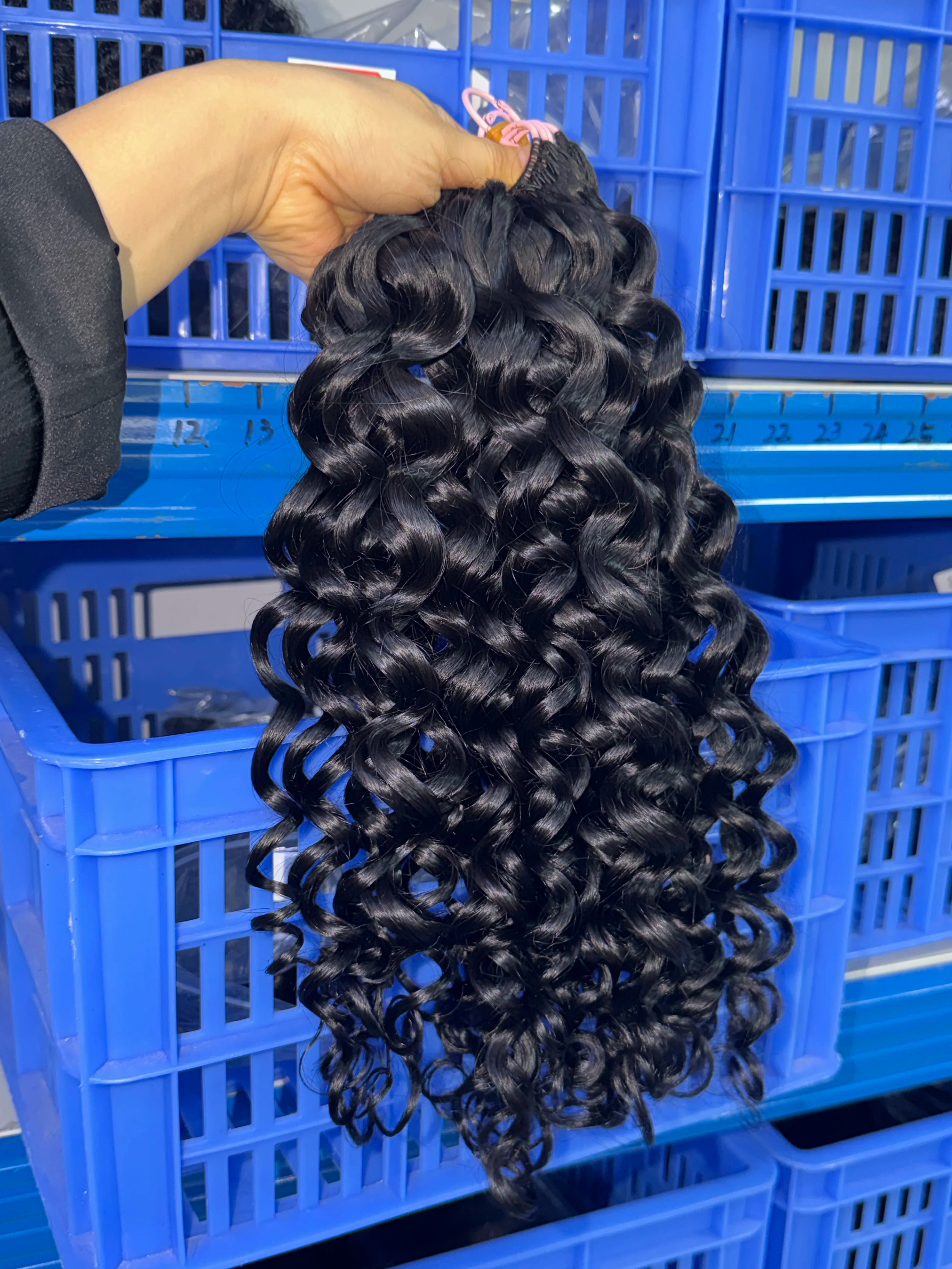 Wholesale Crochet Deep Wave Human Hair Extensions Pre Looped Italy Curly Crochet Braid Human Hair