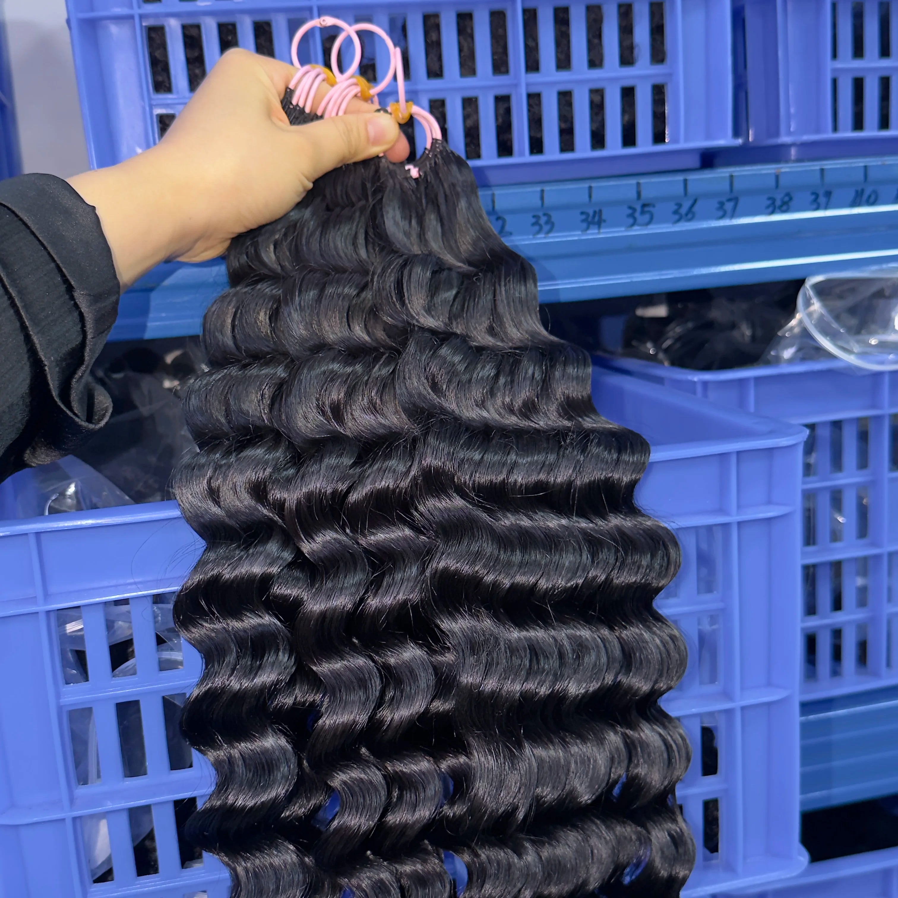 Wholesale Crochet Deep Wave Human Hair Extensions Pre Looped Italy Curly Crochet Braid Human Hair