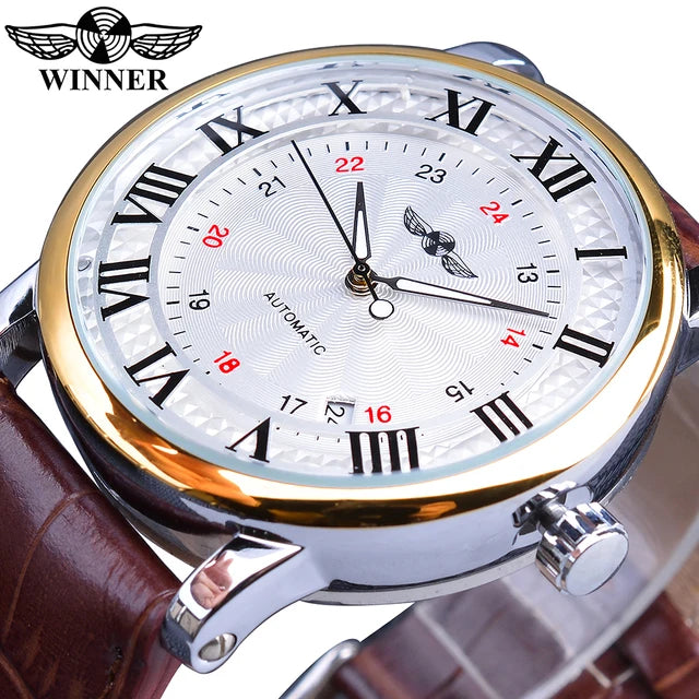 WINNER Watch for Men Roman Numeral Scale Mechanical Wristwatch Man Sport Leather Man Skeleton Watches Dropshipping Reloj Hombre