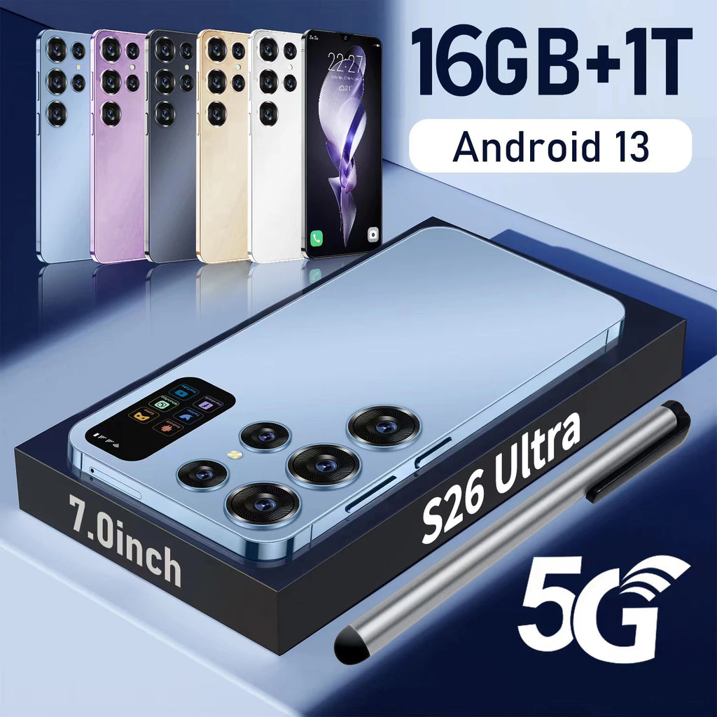 Original 5G S26 Ultra SmartPhone HD 7.0 Inch 16G+1T 7000Mah 48MP+72MP 108MP Dual Sim Face Unlock LTE Unlocked Cellphone