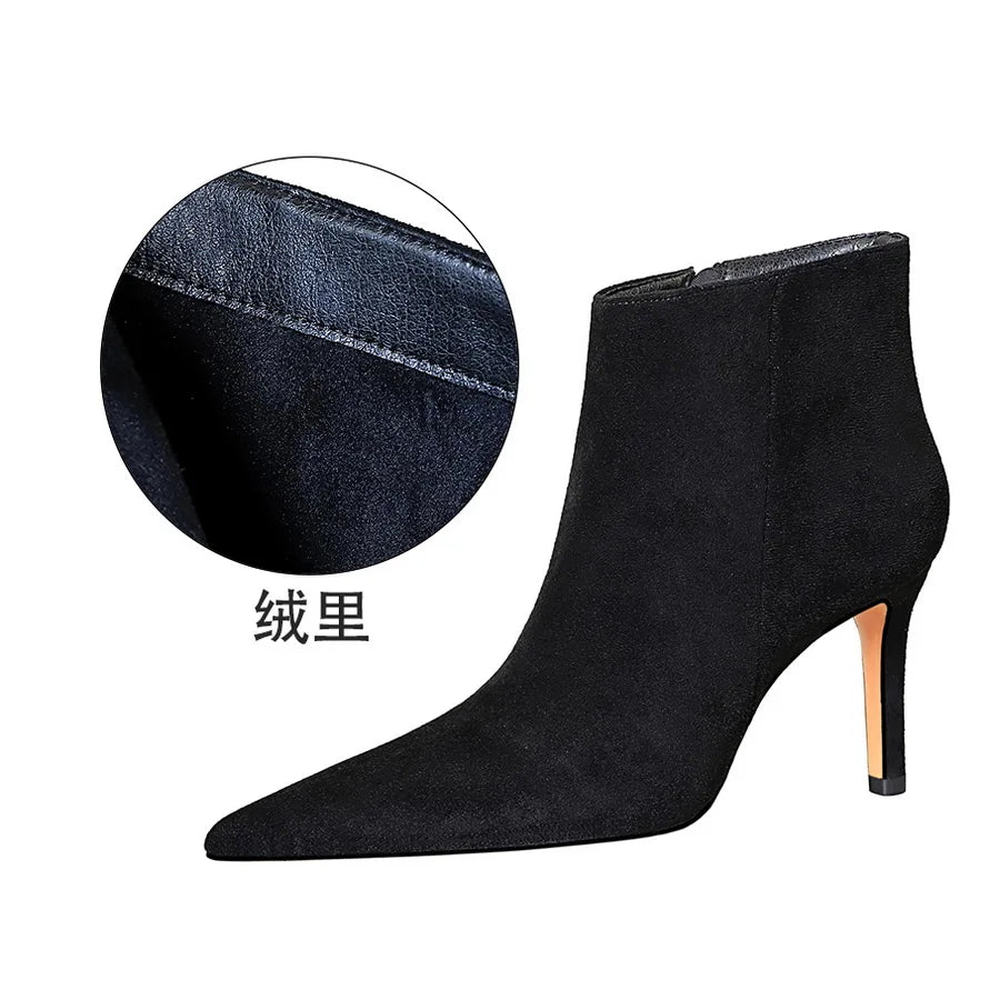 7286-2 BIGTREE European and American Fashion Sexy Women's High Heel Shoes Night Club Suede Pointed High Heel Nude Boots