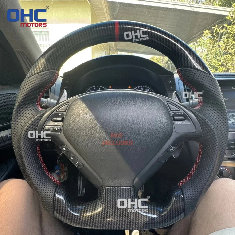 USA Warehouse Hydro-Dip Carbon Fiber Steering Wheel for Infiniti G37 G25 Sedan / 2008-2013 (Also Fits for G35 2007-2008)