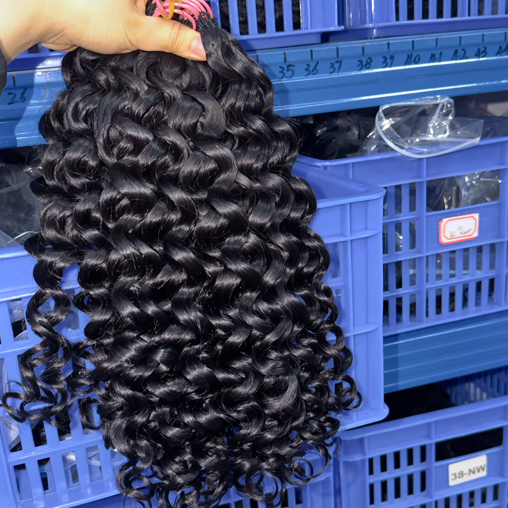 Wholesale Crochet Deep Wave Human Hair Extensions Pre Looped Italy Curly Crochet Braid Human Hair