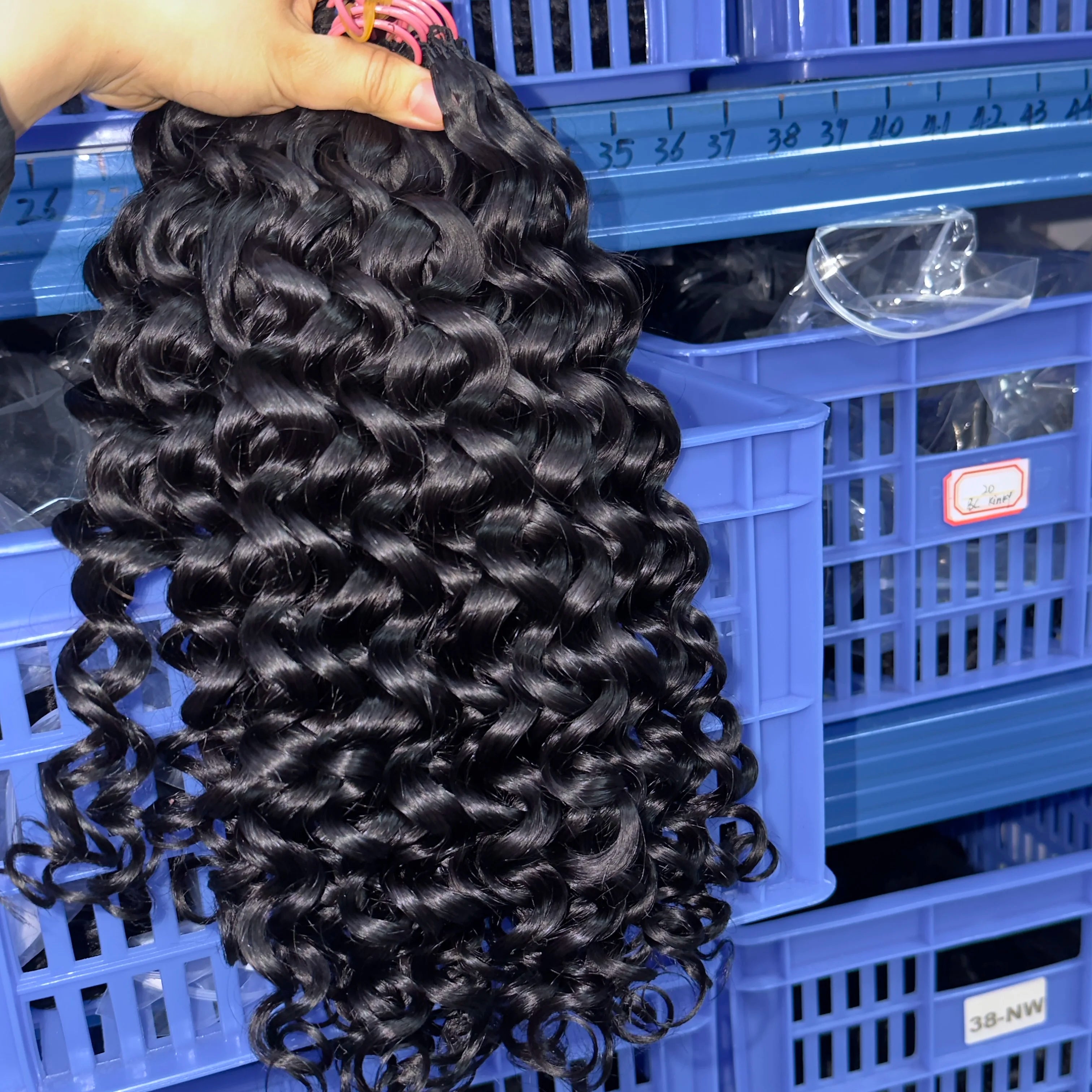 Wholesale Crochet Deep Wave Human Hair Extensions Pre Looped Italy Curly Crochet Braid Human Hair