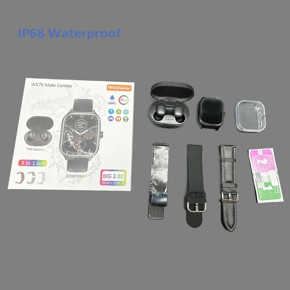 2024 New Trend Multi Sports Swimming Watch IP68  WK76 Mate With Earphone Fashion 3 Straps Smart Watch