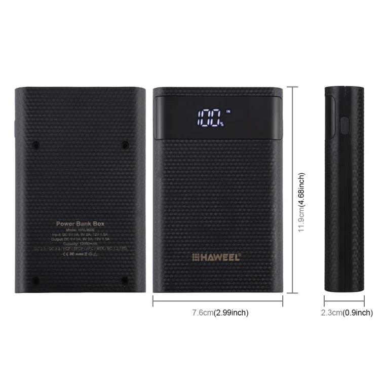 HAWEEL With 2x USB Output & Display DIY 4x 18650 Battery (Not Included) 12000mAh Dual-way QC Charger Power Bank Case Box