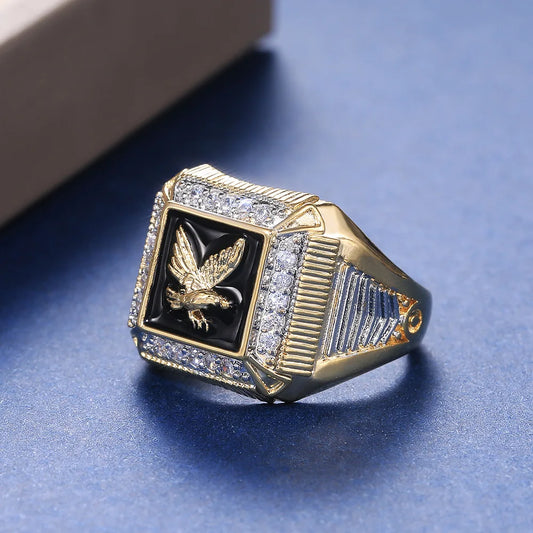 Mens Eagle Ring with Sparkling Accents Bold Statement Fashion Jewelry