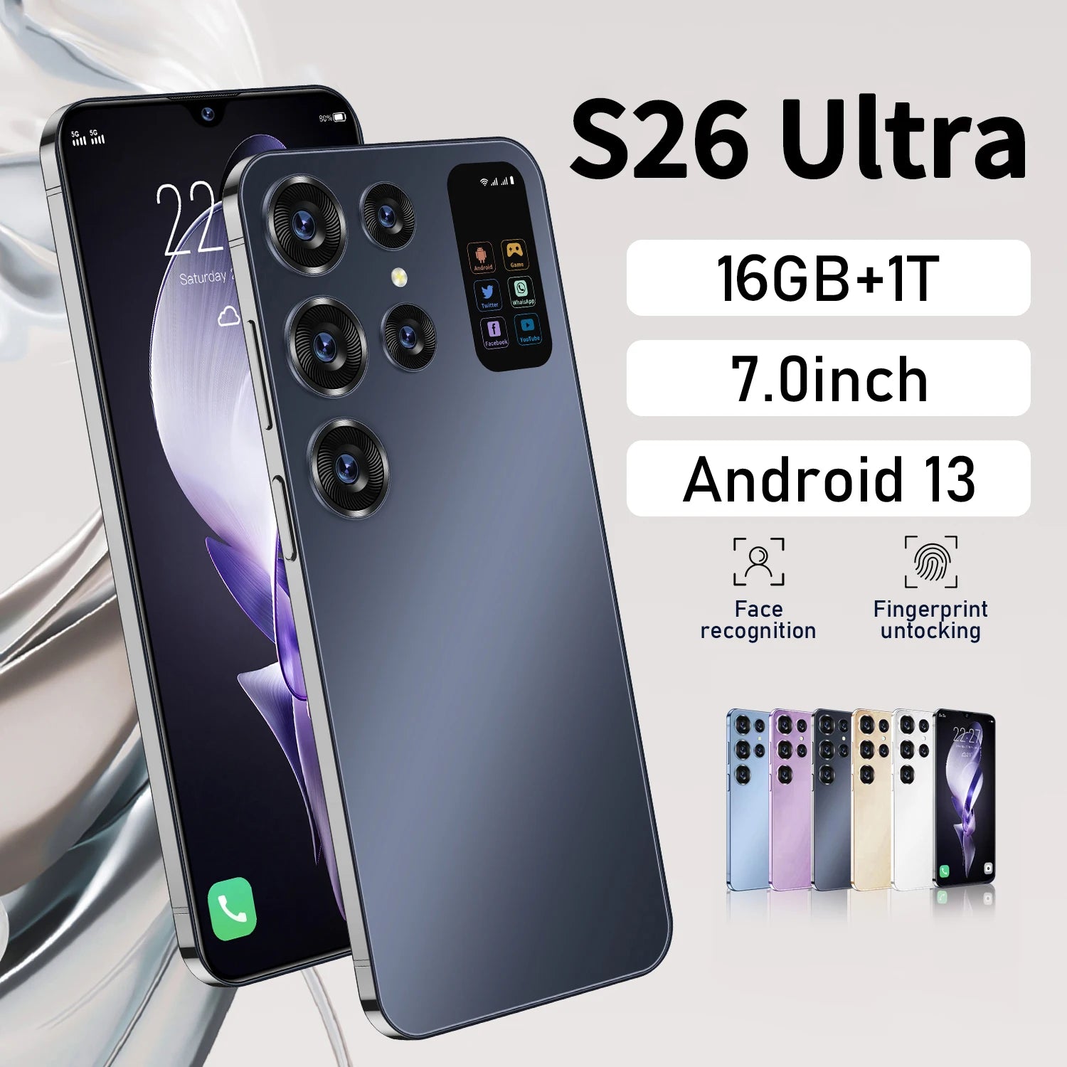 Original 5G S26 Ultra SmartPhone HD 7.0 Inch 16G+1T 7000Mah 48MP+72MP 108MP Dual Sim Face Unlock LTE Unlocked Cellphone