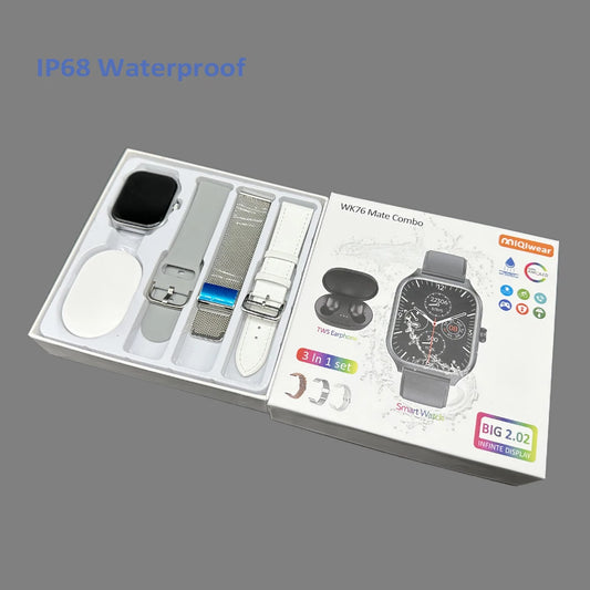 2024 New Trend Multi Sports Swimming Watch IP68 WK76 Mate With Earphone Fashion 3 Straps Smart Watch