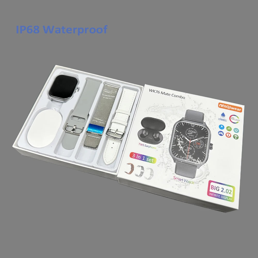 2024 New Trend Multi Sports Swimming Watch IP68  WK76 Mate With Earphone Fashion 3 Straps Smart Watch