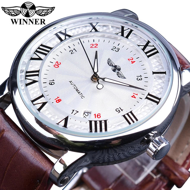 WINNER Watch for Men Roman Numeral Scale Mechanical Wristwatch Man Sport Leather Man Skeleton Watches Dropshipping Reloj Hombre