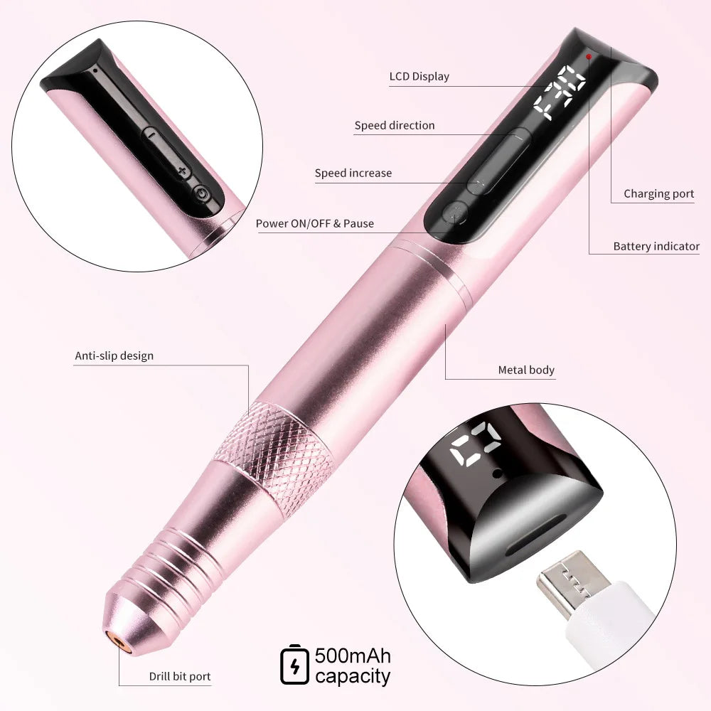 Portable Professional 35000rpm Pen Type Electric Nail Polisher Easy Carry Dead Skin Removal Manicure Sanding Tool