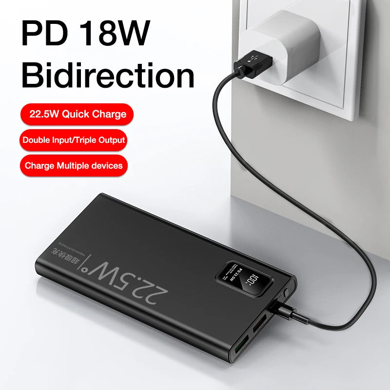 22.5W Fast Charge Power Bank 20000mAh Waterproof Mobile Power Station with Micro USB Input Interface