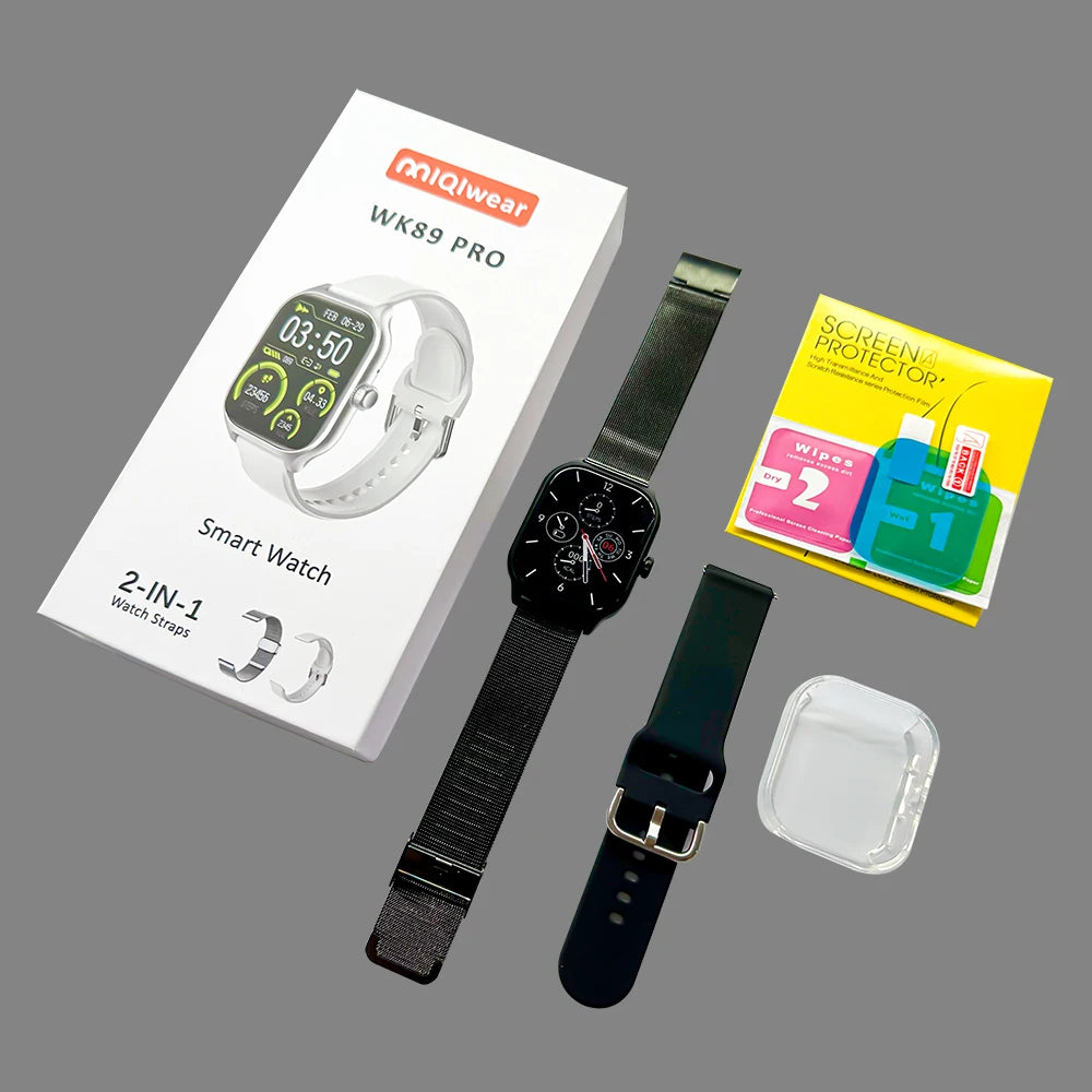Newest WK89 Sport Watch Wireless Power Bank Charger 2 Watchband Smart Watch  Set Gift Box