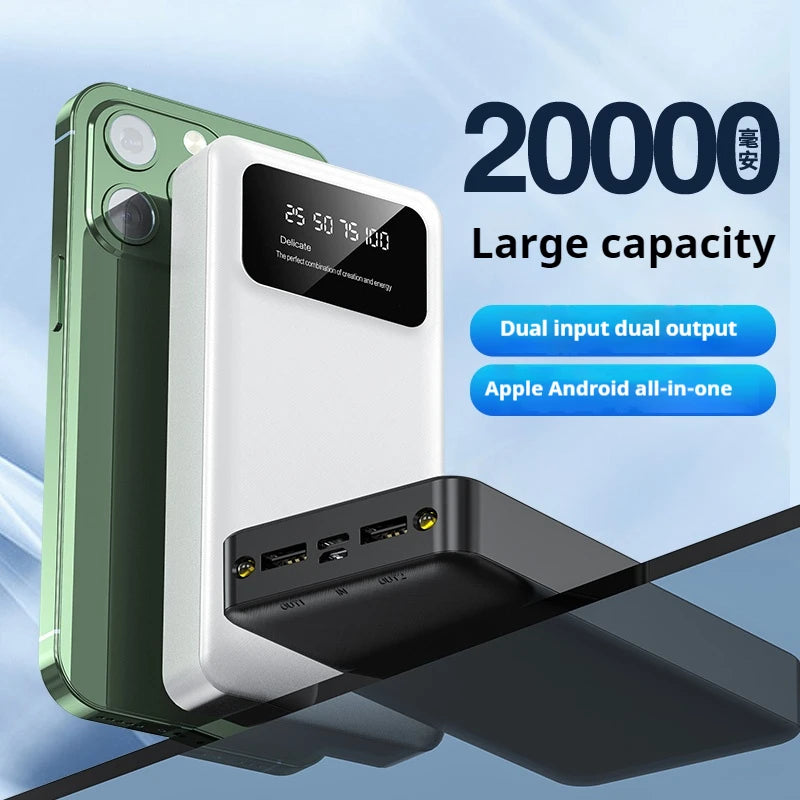 Customized Large Capacity Power Bank 20000mah Portable Flashlight Dual Output Dual Input Mobile Power Bank
