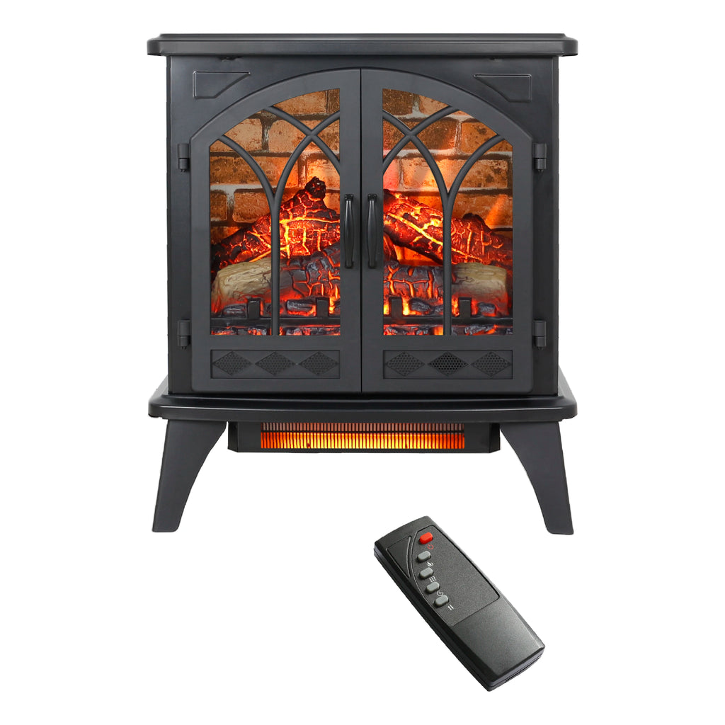 24 Inch 3D Flame Modern Electric Infrared Quartz Tempered Glass Fireplace Stove for Living Room Home Furniture Remote Control
