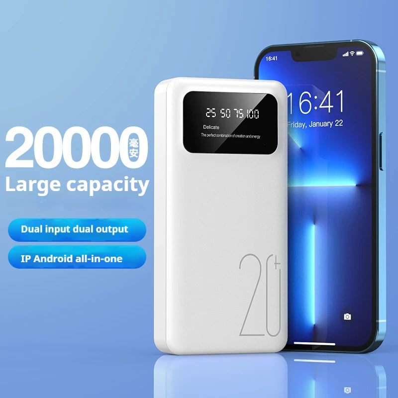 Customized Large Capacity Power Bank 20000mah Portable Flashlight Dual Output Dual Input Mobile Power Bank
