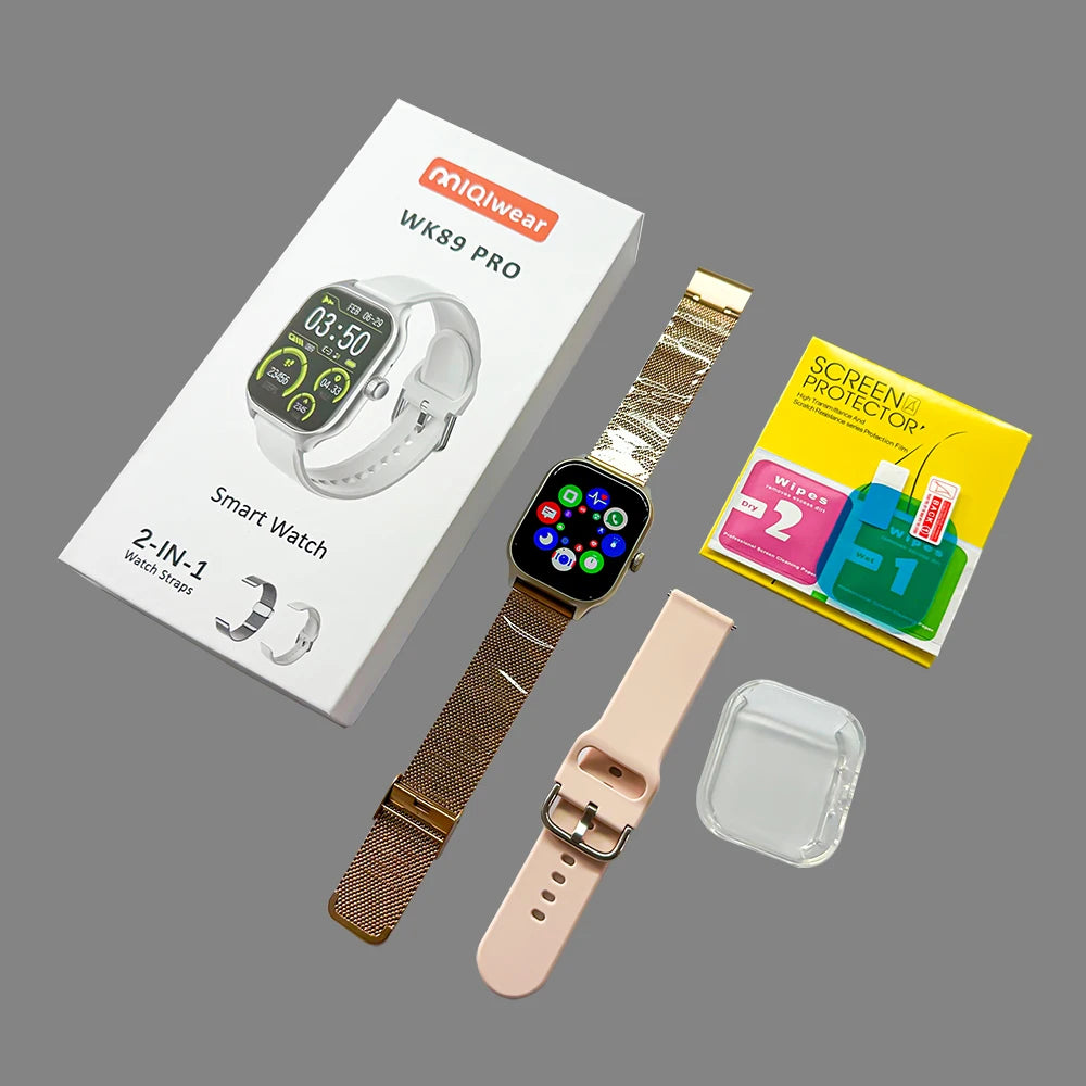 Newest WK89 Sport Watch Wireless Power Bank Charger 2 Watchband Smart Watch  Set Gift Box