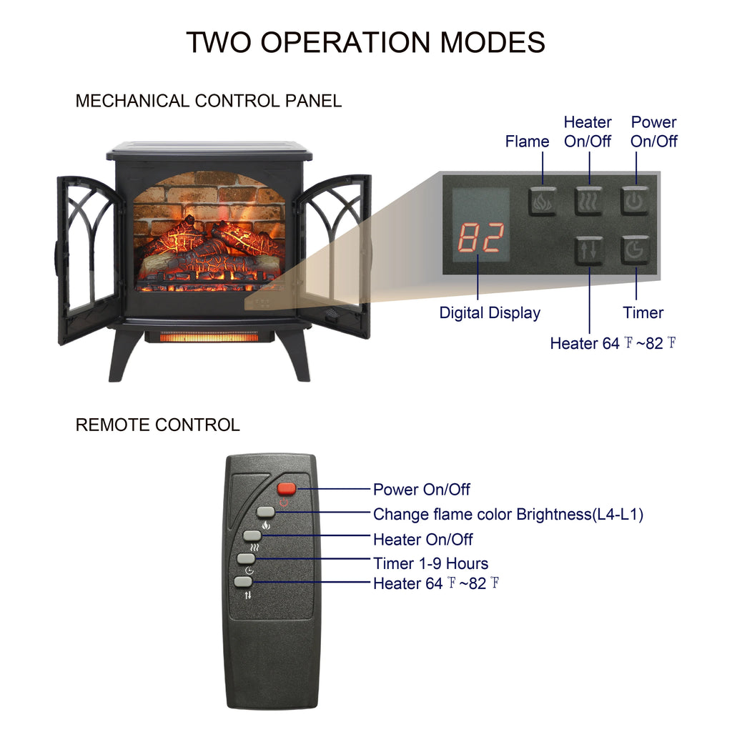 24 Inch 3D Flame Modern Electric Infrared Quartz Tempered Glass Fireplace Stove for Living Room Home Furniture Remote Control
