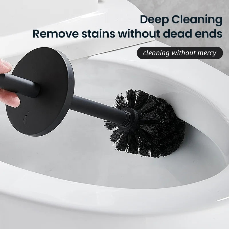 Bathroom Black Gold 304 Stainless Steel Toilet Brush Set Toilet Bowl Cleaner Brush and Holder Cleaning Tool Standing