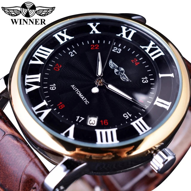 WINNER Watch for Men Roman Numeral Scale Mechanical Wristwatch Man Sport Leather Man Skeleton Watches Dropshipping Reloj Hombre