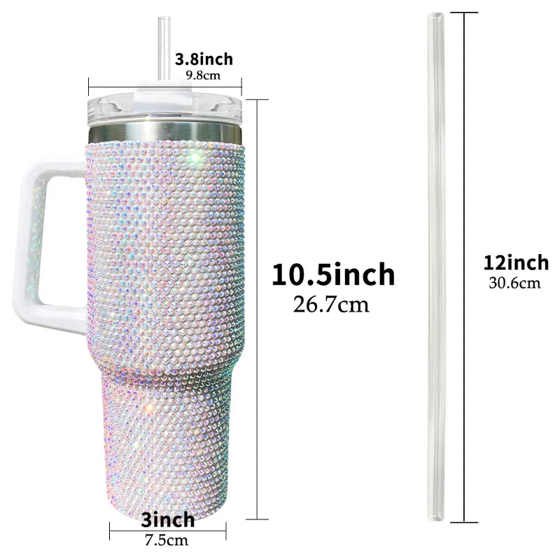 Us Warehouse 40 OZ Rhinestones Bling Leak Proof Home Use 40 OZ Insulated Water Bottle for Home Office Outdoor Daily Use