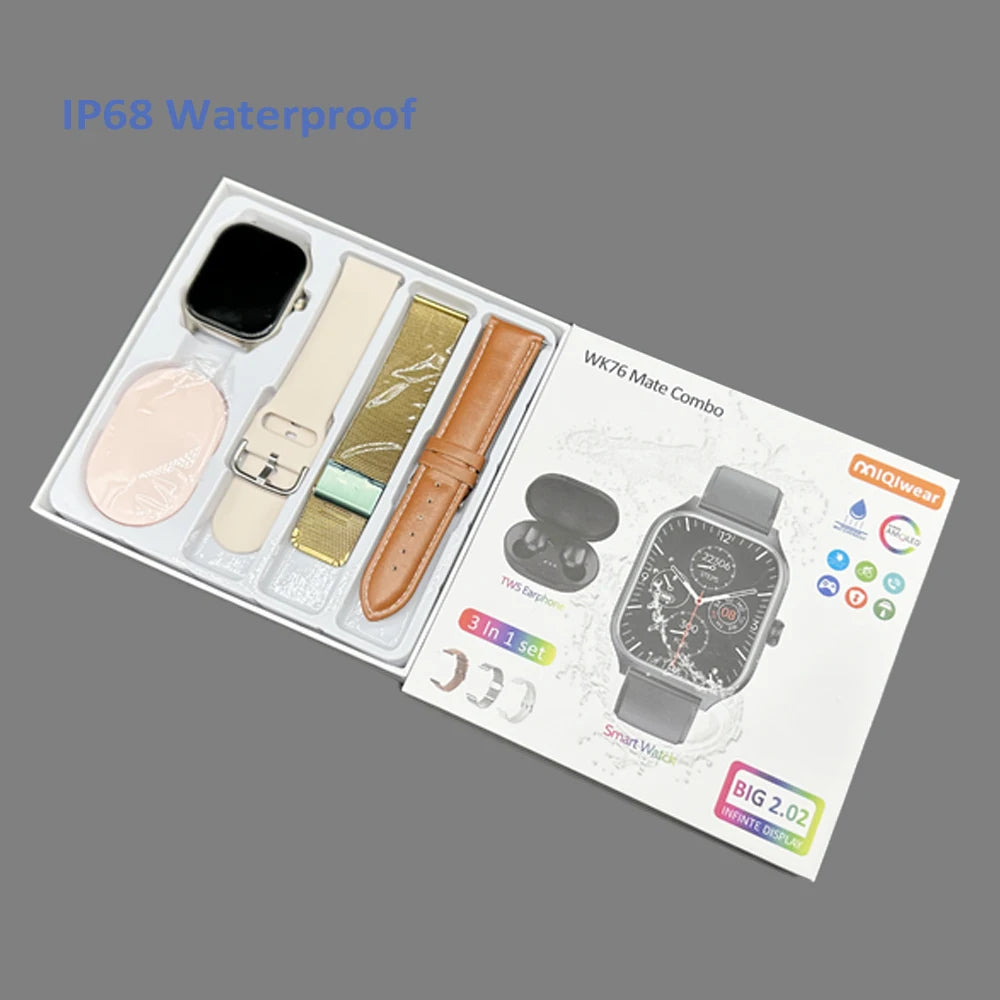 2024 New Trend Multi Sports Swimming Watch IP68  WK76 Mate With Earphone Fashion 3 Straps Smart Watch