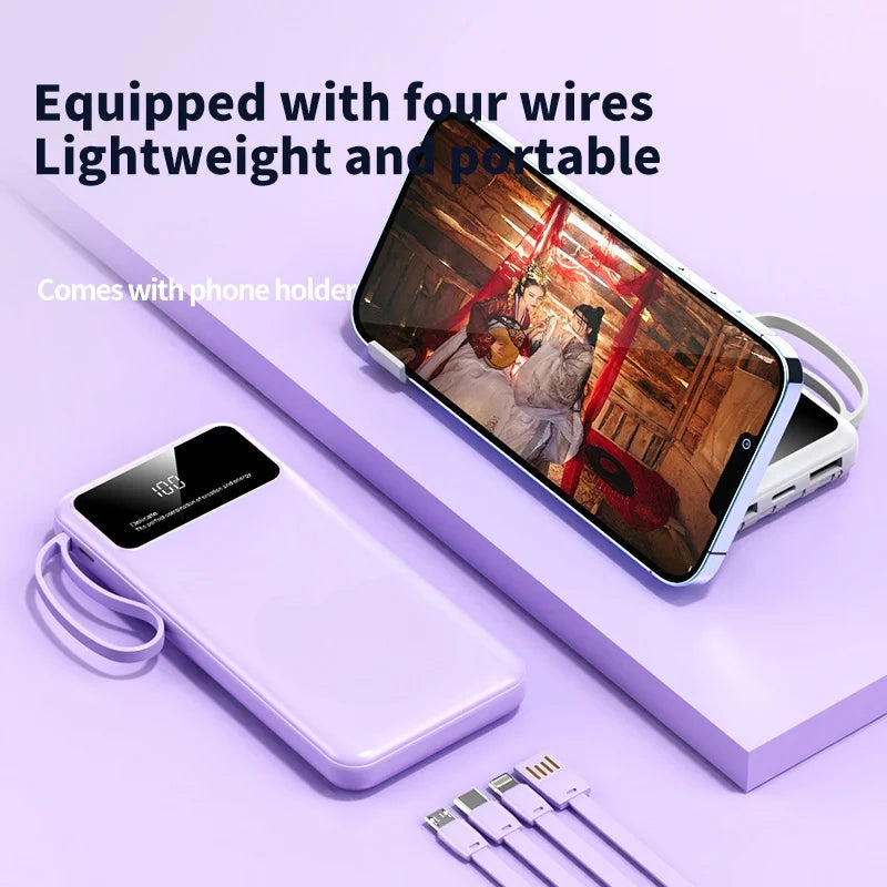 OEM Mobile Power Bank 10000mAh Portable Charger External Battery Dual USB Input Comes With Four Wire 10000mAh Power Bank