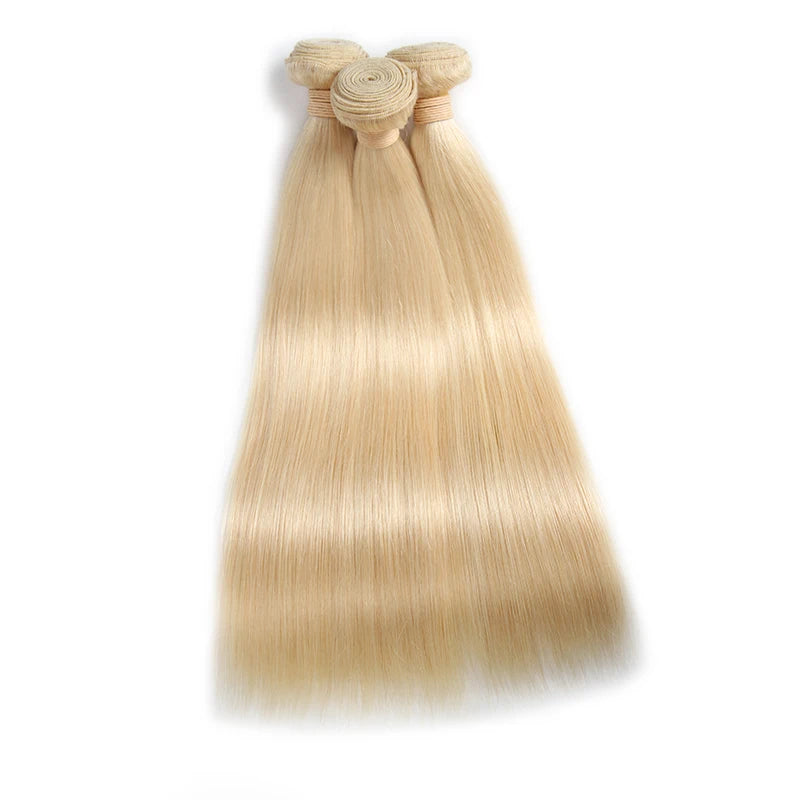 Straight Human Hair Bundles for Women Blonde Brazilian Virgin Human Hair Bundle Thick Hair Human Hair Weave Natural Double Drawn