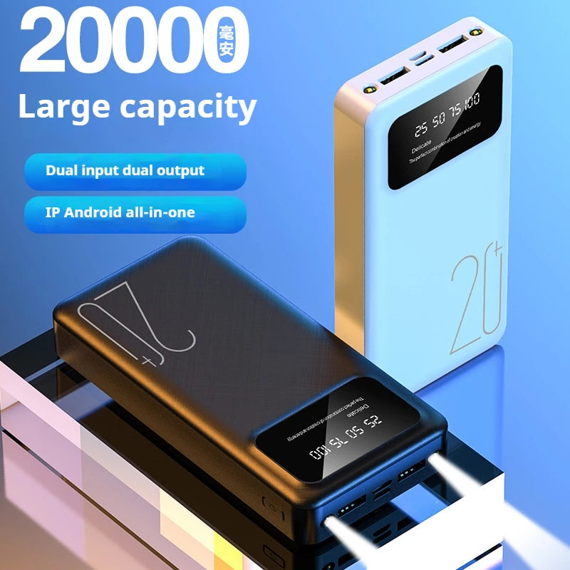 Customized Large Capacity Power Bank 20000mah Portable Flashlight Dual Output Dual Input Mobile Power Bank