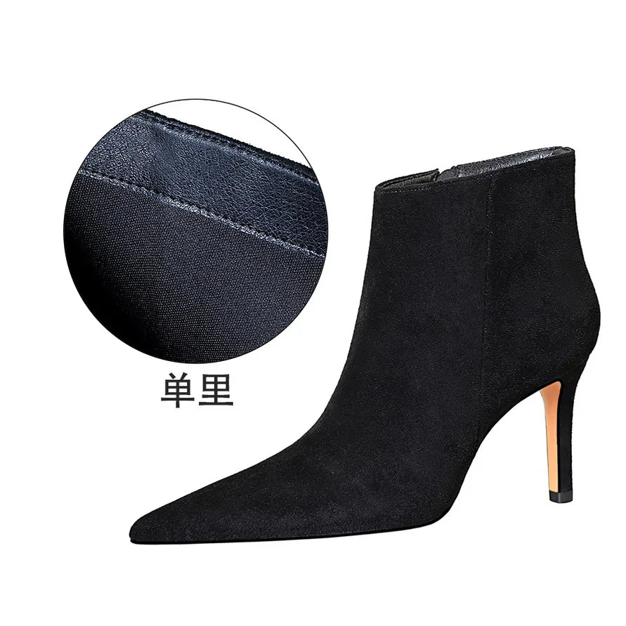 7286-2 BIGTREE European and American Fashion Sexy Women's High Heel Shoes Night Club Suede Pointed High Heel Nude Boots