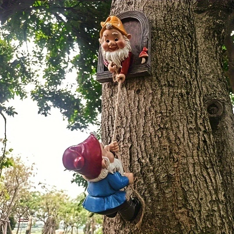 Whimsical Gnome Climbing Statues for Trees - Outdoor Garden & Patio Wall Decor, Resin, Ideal for Mother'S Day/Christmas Gift,