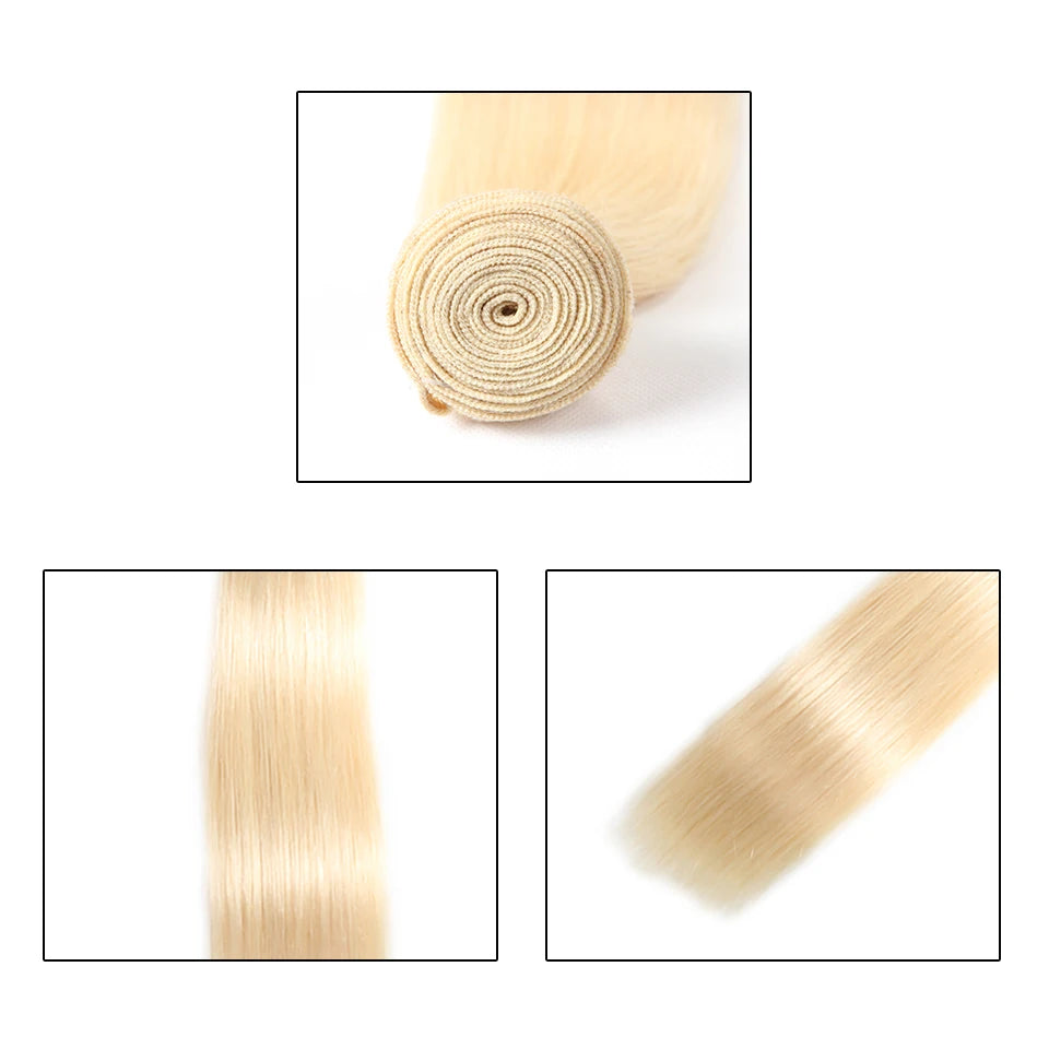 Straight Human Hair Bundles for Women Blonde Brazilian Virgin Human Hair Bundle Thick Hair Human Hair Weave Natural Double Drawn