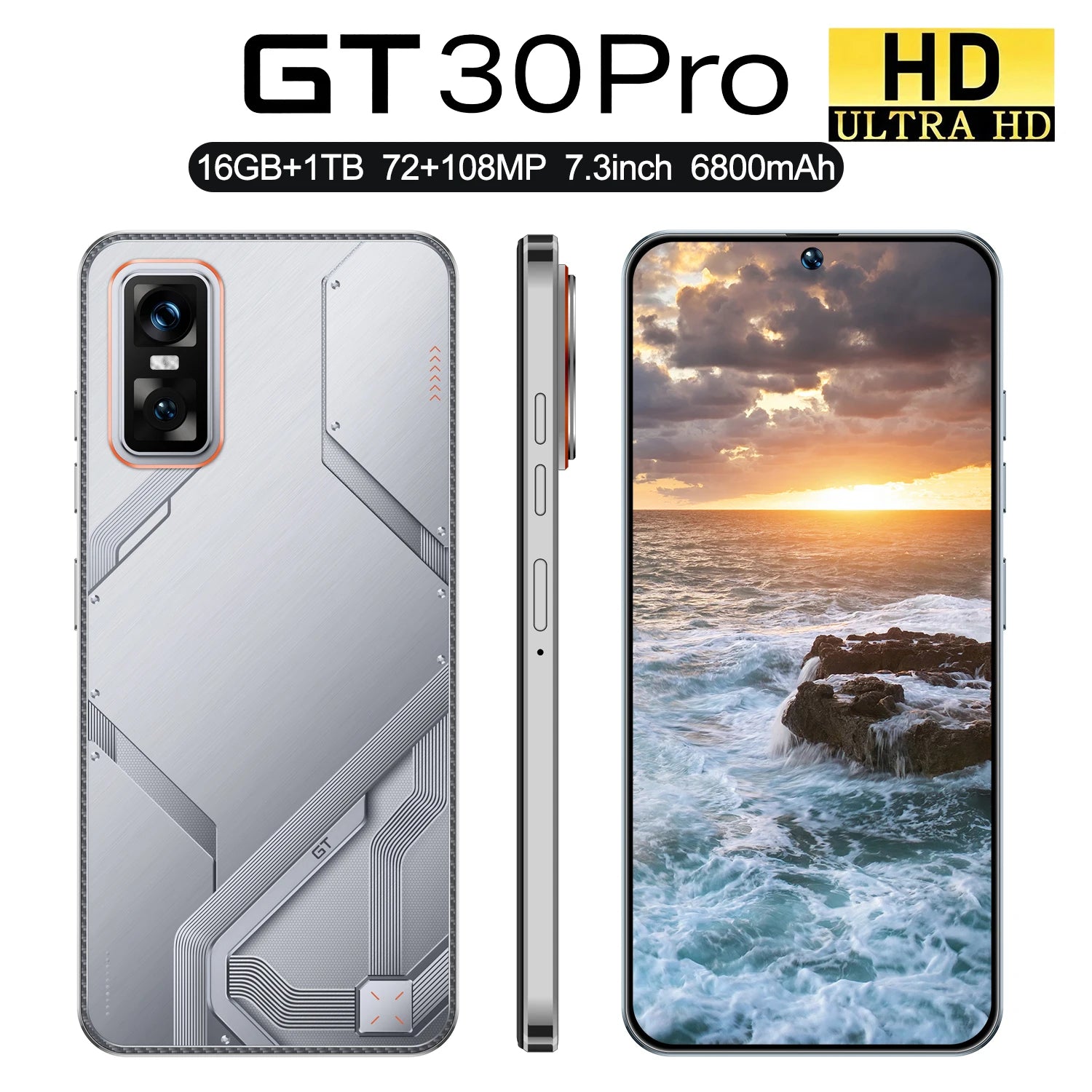 2025 New GT30 Pro Android14 5g Smartphone HD 7.3 Inch Screen Deca Core CPU LTE Cellular Dual Card Mobile Phone