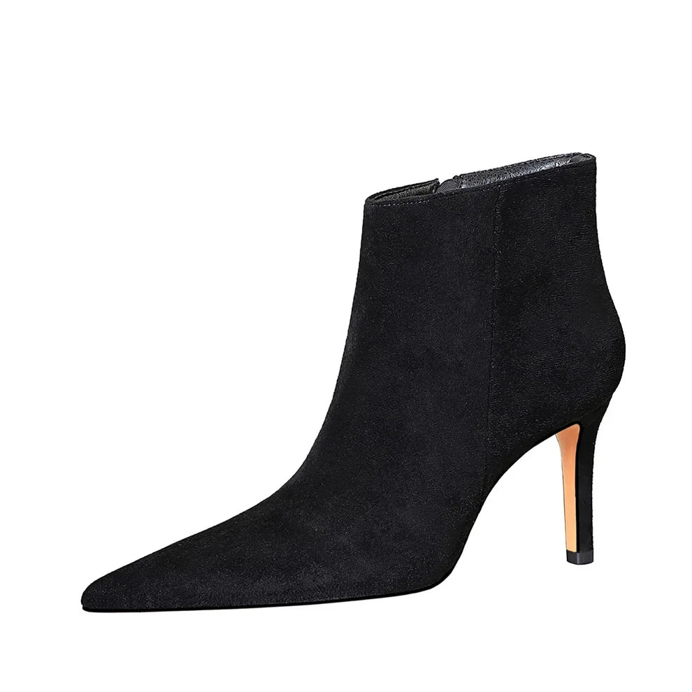 7286-2 BIGTREE European and American Fashion Sexy Women's High Heel Shoes Night Club Suede Pointed High Heel Nude Boots