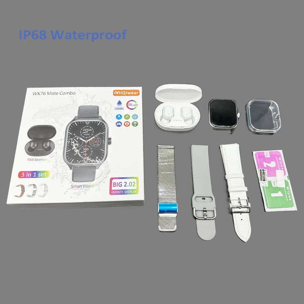 2024 New Trend Multi Sports Swimming Watch IP68  WK76 Mate With Earphone Fashion 3 Straps Smart Watch