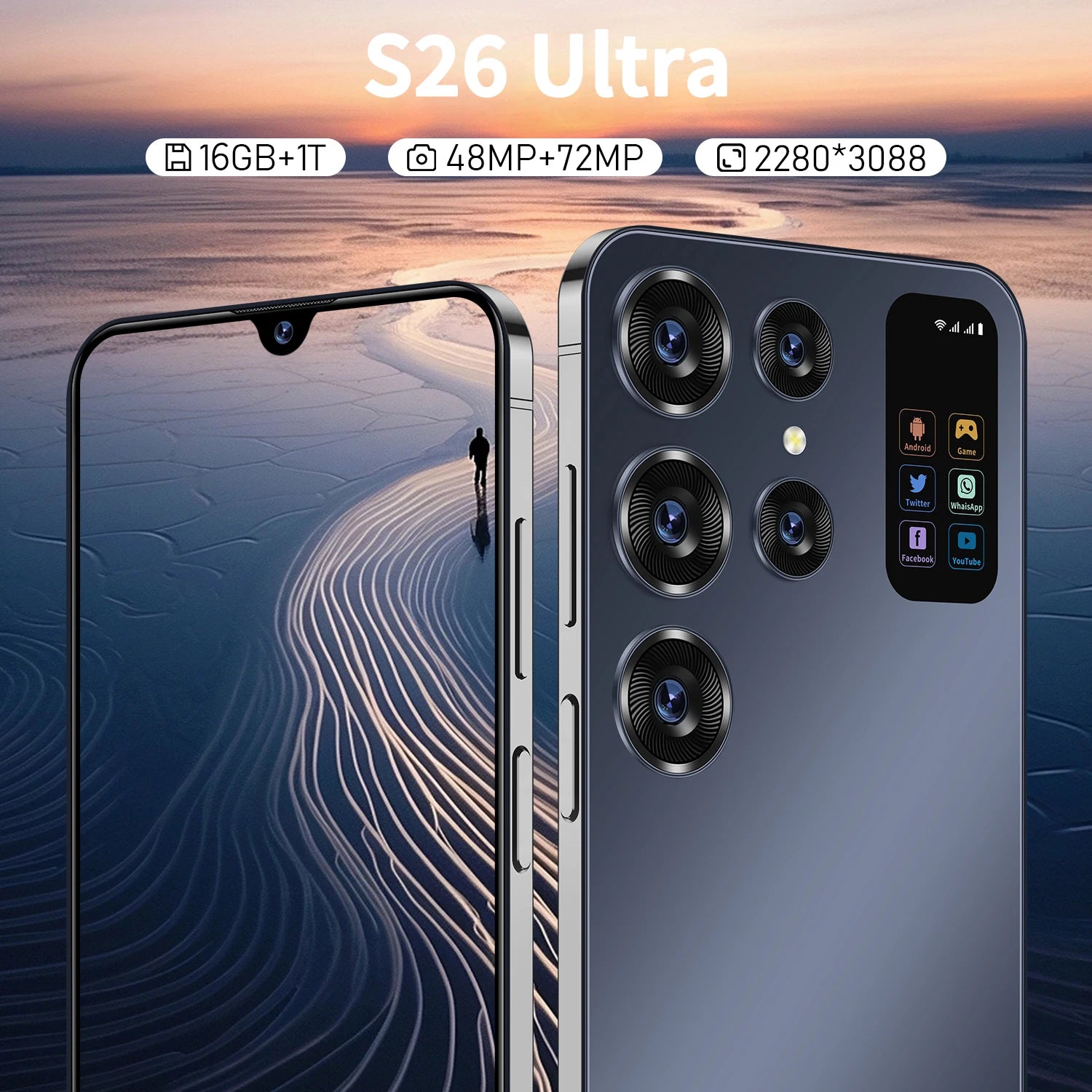 Original 5G S26 Ultra SmartPhone HD 7.0 Inch 16G+1T 7000Mah 48MP+72MP 108MP Dual Sim Face Unlock LTE Unlocked Cellphone