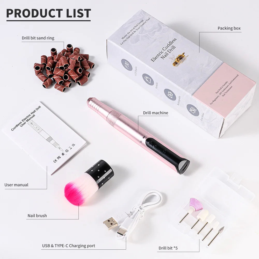 Portable Professional 35000rpm Pen Type Electric Nail Polisher Easy Carry Dead Skin Removal Manicure Sanding Tool