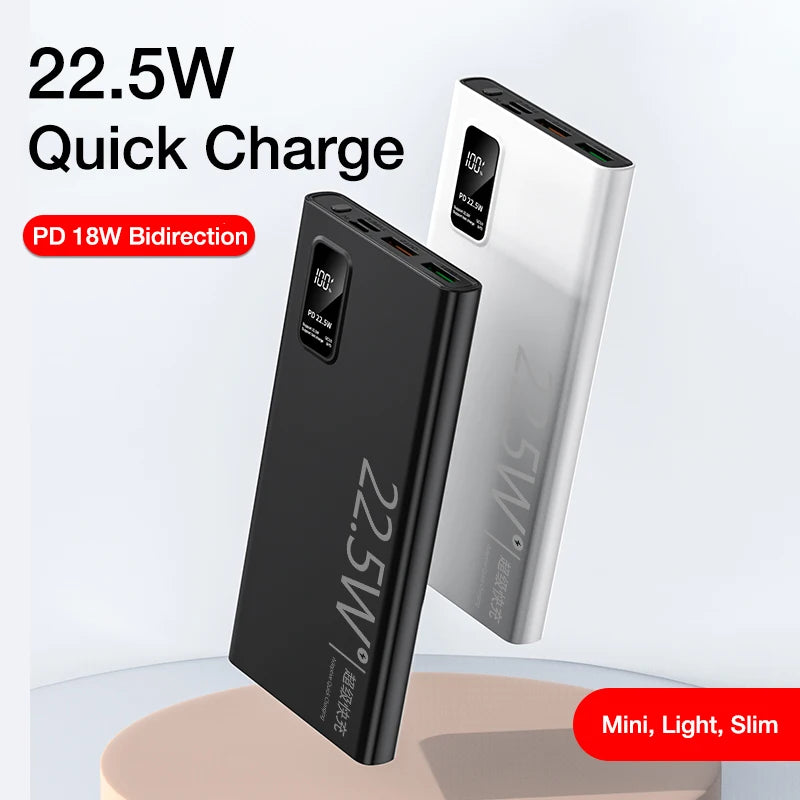 22.5W Fast Charge Power Bank 20000mAh Waterproof Mobile Power Station with Micro USB Input Interface