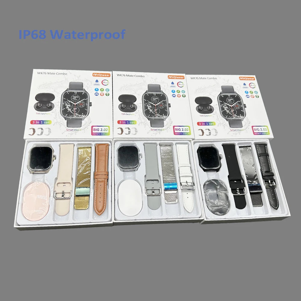2024 New Trend Multi Sports Swimming Watch IP68  WK76 Mate With Earphone Fashion 3 Straps Smart Watch