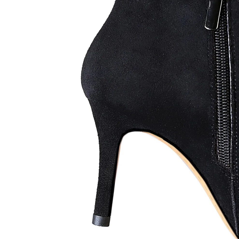 7286-2 BIGTREE European and American Fashion Sexy Women's High Heel Shoes Night Club Suede Pointed High Heel Nude Boots