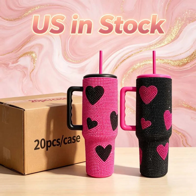 Us Warehouse 40 OZ Sparkle Rhinestone insulated Drinkware Usa 40OZ Tumblers for Home Office Outdoor Daily Use