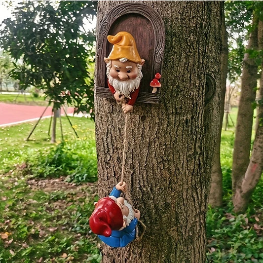 Whimsical Gnome Climbing Statues for Trees - Outdoor Garden & Patio Wall Decor, Resin, Ideal for Mother'S Day/Christmas Gift,